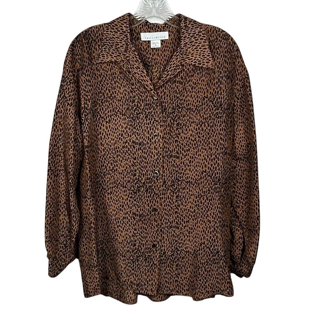 The Limited 100% Silk Leopard Print Shirt M Brown Tan Button Up 90s Mob Wife